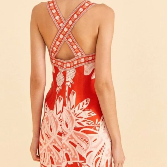 FARM Rio lace linen mini dress, orange monsteras - Picture 2 of 5